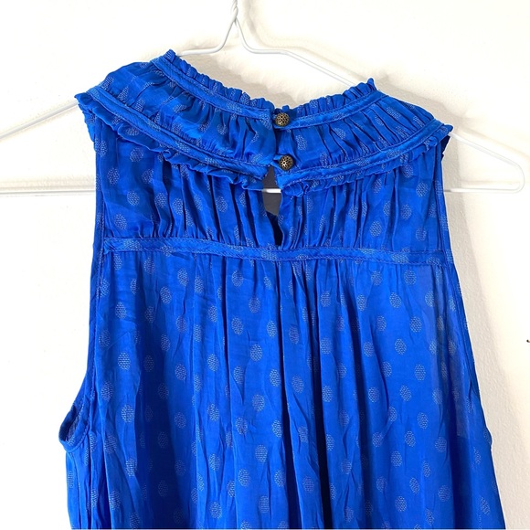 Anthropologie Maeve Blue Dot Ruffle Sleeveless Blouse - Picture 7 of 10